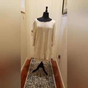 Ice Silk Cream 3/4 Length Sleeve Knit Dress
